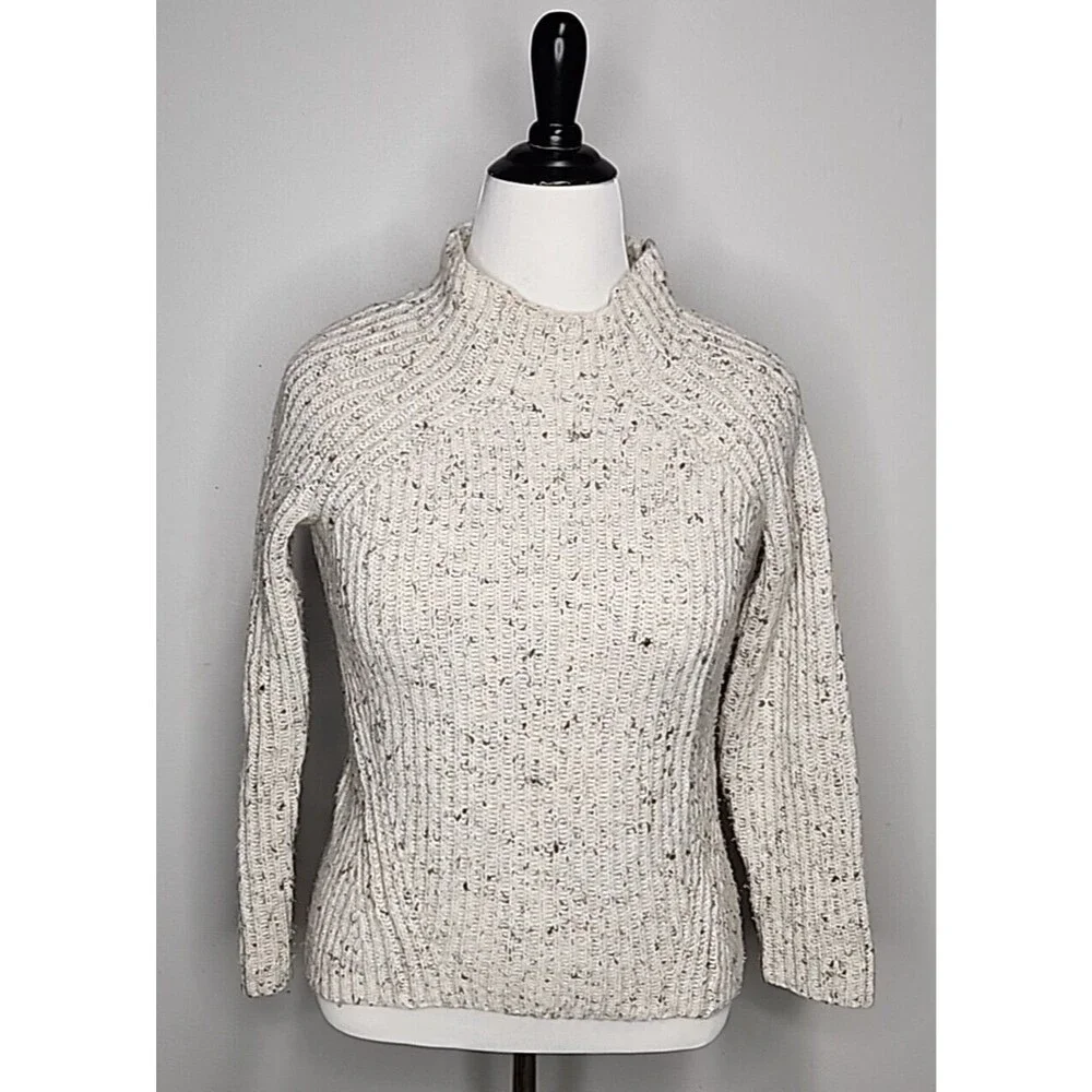 Madewell Donegal Northfield Mockneck Wool Beige Oversized Knit Sweater Womens XS